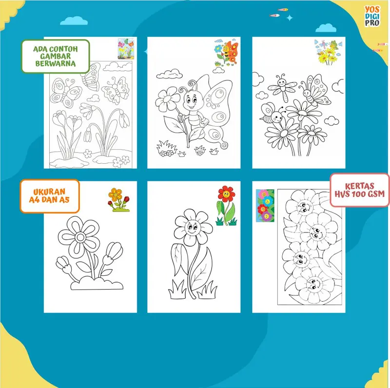 KERTAS MEWARNAI GAMBAR BUNGA / GAMBAR MEWARNAI COLORING UNTUK ANAK 1
