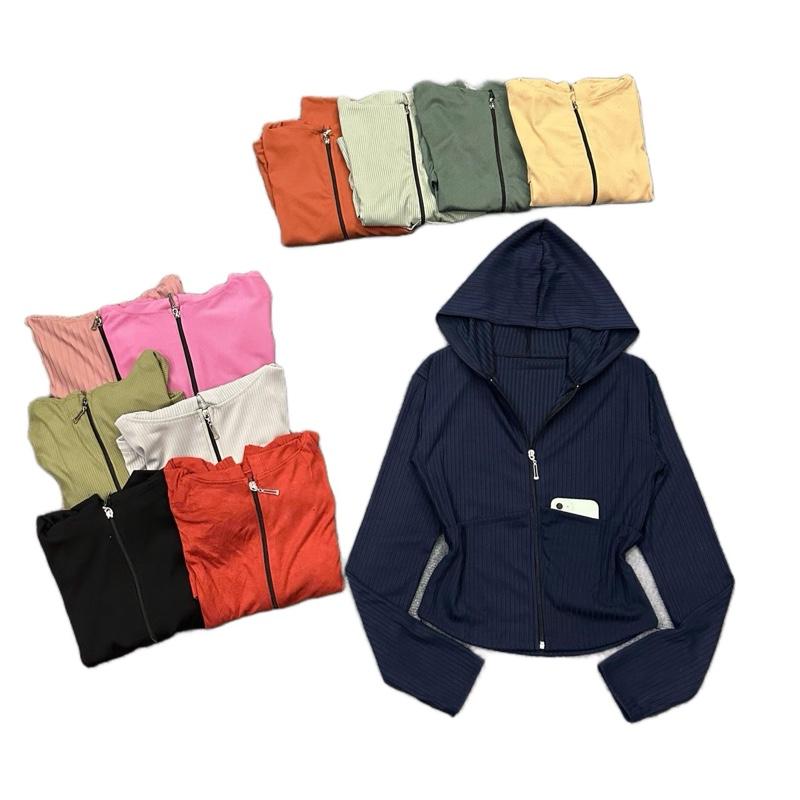 (40-62kg) Áo Khoác NÓN TÚI Thun Ủ Kem, Tay Dài Xỏ Ngón, Thun Nữ Dáng Ôm