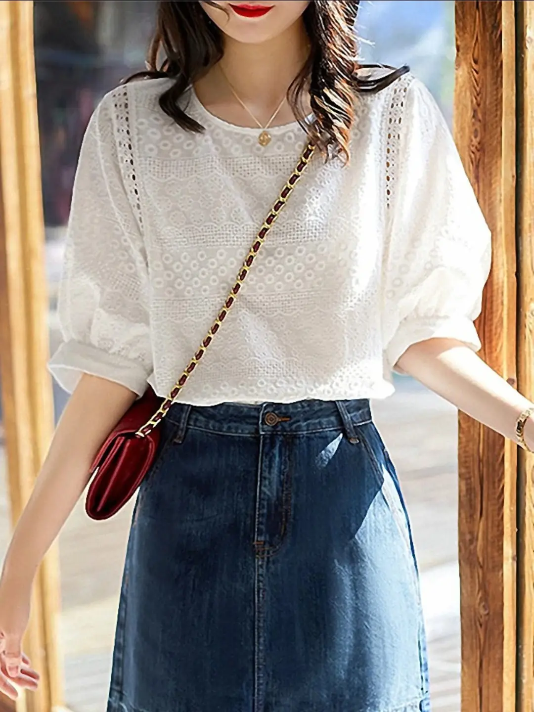 Summer loose hollow top embroidered shirt