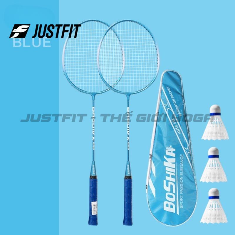 Bộ vợt cầu lông chính hãng Boshika giá rẻ căng sẵn Set 2 Vợt + 3 quả cầu lông Sport Cán Vợt Cao su
