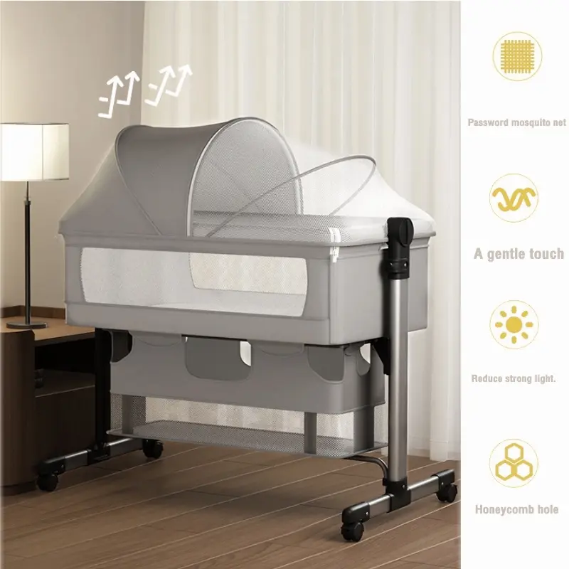 Baby Box Bayi Beside Crib Ranjang Bayi Tempat Tidur Ayunan Bayi Bisa Lipat Ada Traveling Empuk Newborn Grey Furniture Perlengkapan Tidur Baby Box Bayi Tempat Tidur Lipat dengan Ayunan dan Mosquito Net - Grey - Bantal multifungsi keranjang 6