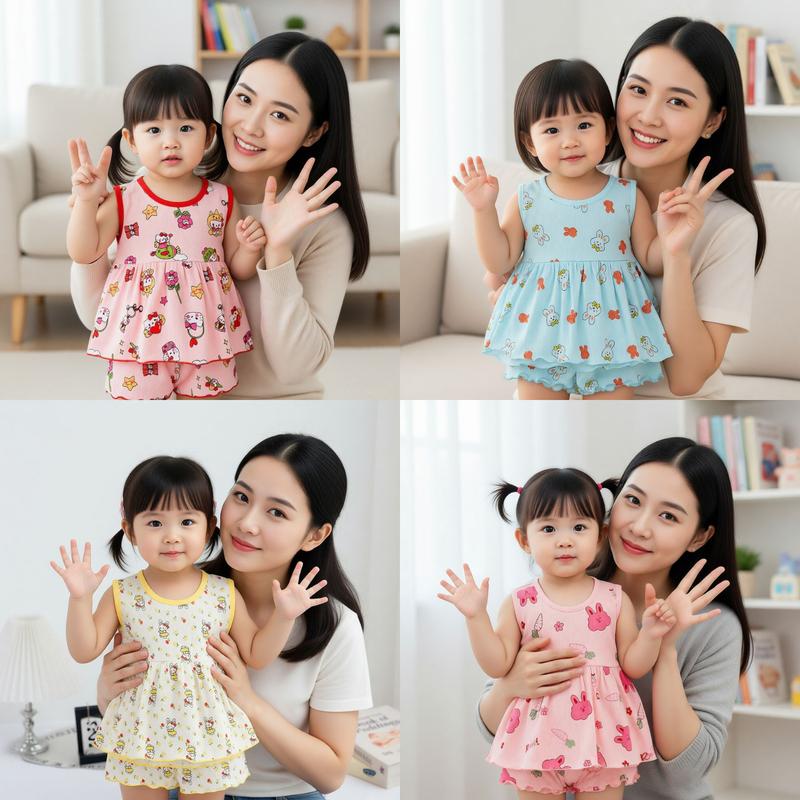 [5-16kg] Combo 3-5 Bộ Váy Babydoll Cho Bé Gái Từ Chất Vải Tăm Lụa Dày Dặn Mềm Mịn Thoáng Mát (ms03)