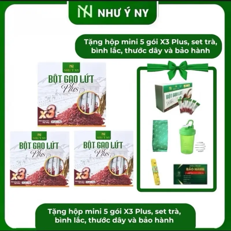 [ mua 3 được 8] Bột gạo lứt Plus X3 kèm ly, dây đo 01 ( trà lá nam như ý)
