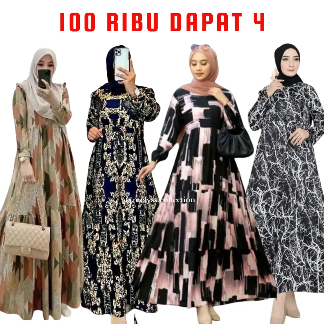 (100 RIBU DAPAT 4) - Gamis Dewasa Hyget Motif Terbaru Panjang Wanita Dress XL Tebal Melar Rempel Syari Maxi Remaja Gamis Muslim Murah Kain Lebaran Nyaman Variasi Karet