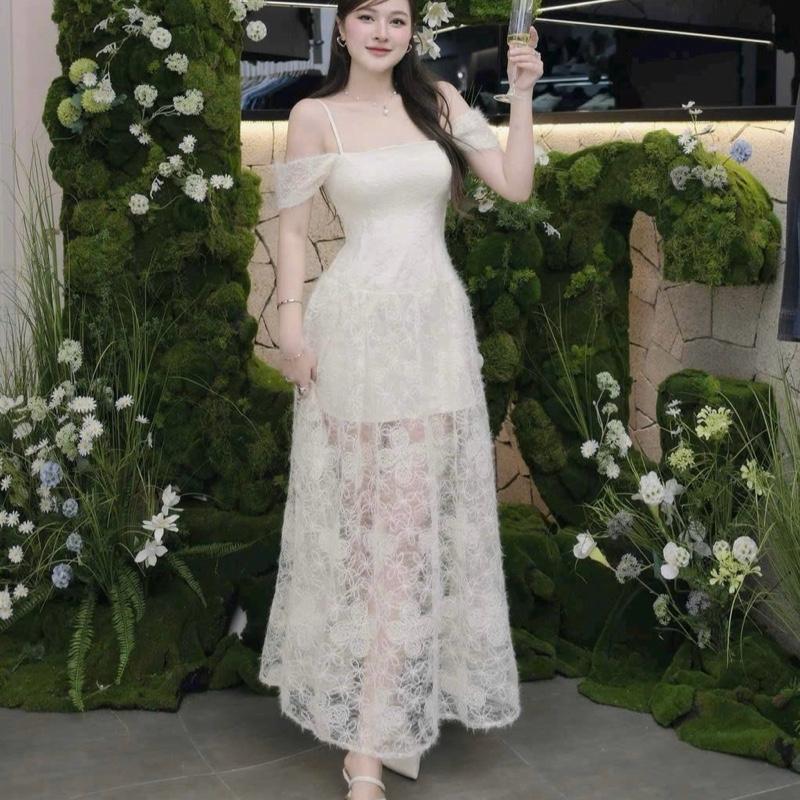 Xu Hướng Yêu Thích Đầm Tiệc Bigsize Hai Dây Bẹt Bai Phối Voan Ren Cao Cấp Từ 60 đến 90ký Chất Vải Lưới Phối Ren Dáng Dài Có màu Đen Trắng Để Đi Tiệc Hoặc Đi Chơi