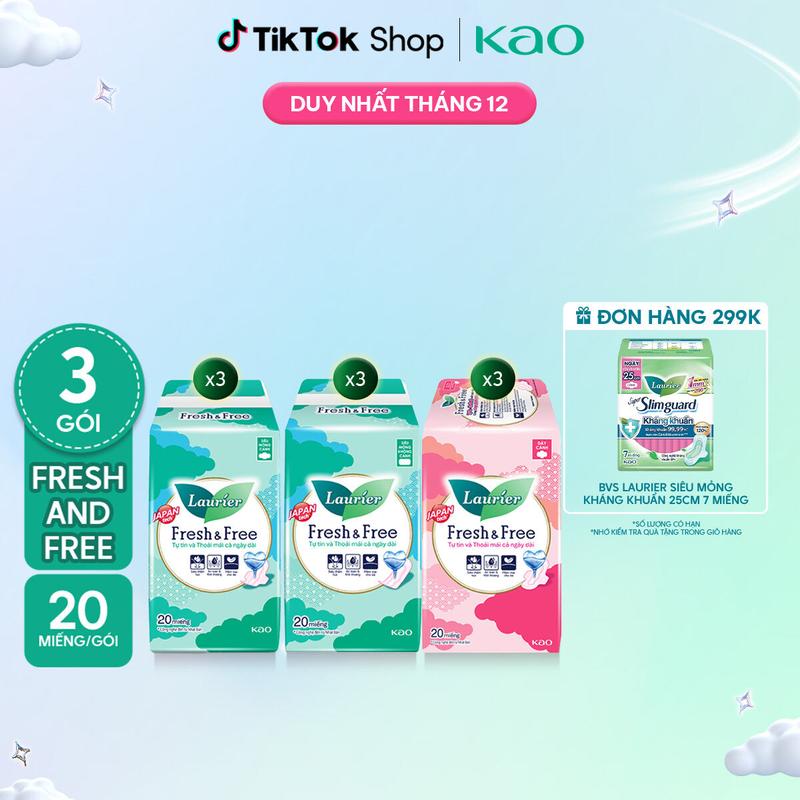 Combo 3 Băng vệ sinh Laurier Fresh & Free Siêu Mỏng