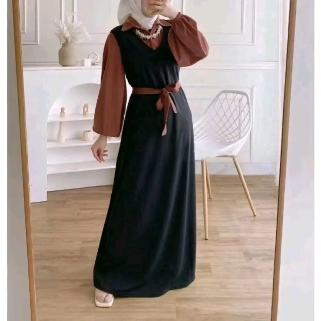 Gamis Muslim Wanita Yolla Overall Maxy Dress Variasi Tali Lepas Crinkle Airflow | Gamis Kombinasi Wanita Muslim Kancing Aktif Yolla Overall Maxy Dewasa Remaja Panjang Nyaman | Gaun Pesta Mewah Kerah Formal | Gaun Kondangan Variasi Lengan Karet