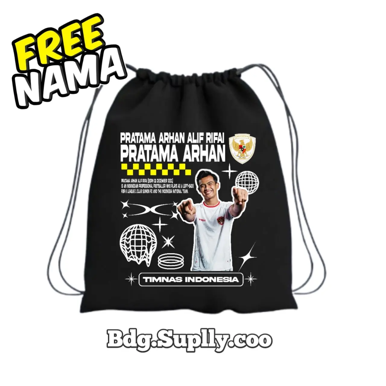 TAS SERUT ANAK STRINGBAG PEMAIN TIMNAS PRATAMA ARHAN LIMITED EDITTION FREE NAMA