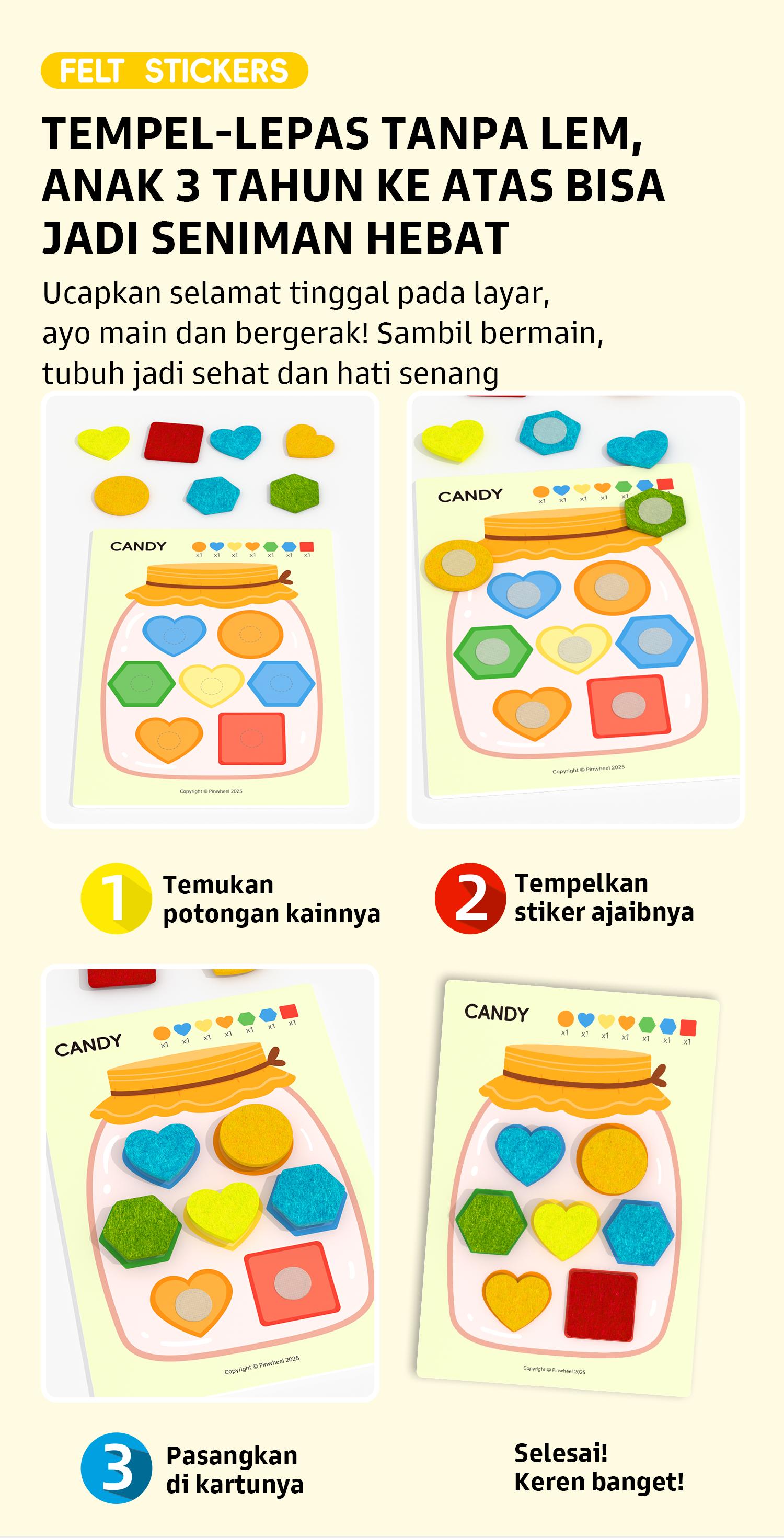 Pinwheel Felt Sticker DIY Mainan Edukasi Anak Stiker Busa Lembut Berwarna Kreatif Untuk Usia 3 Tahun Ke Atas