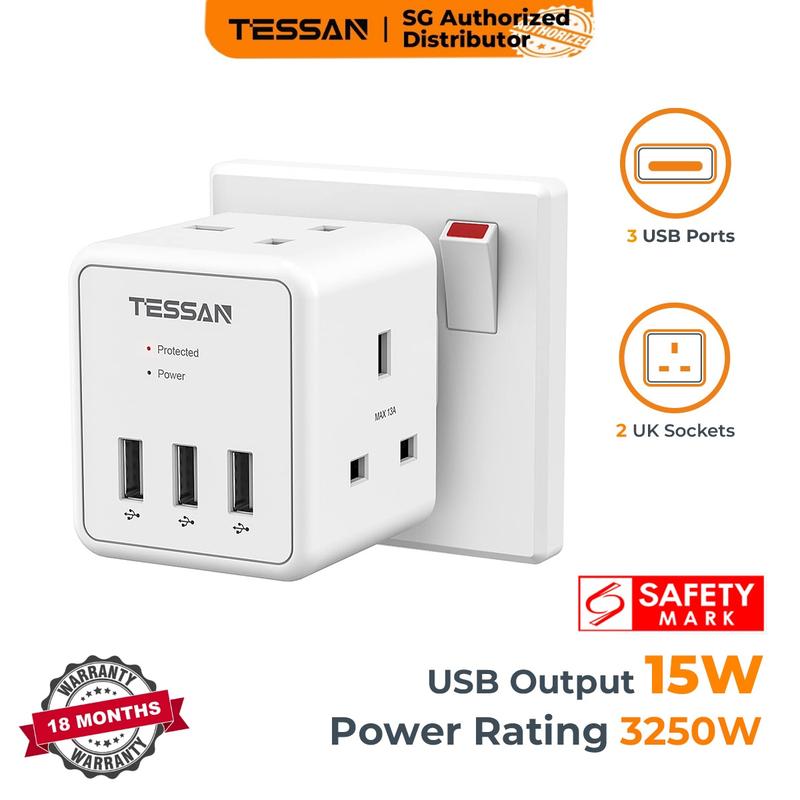 SG Safety Mark - TESSAN 5 in 1 Cube Portable Sockets with 3 USB ...