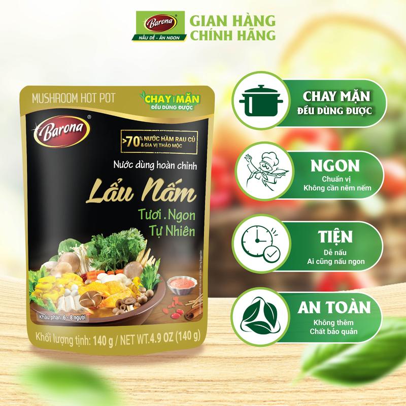 Nước dùng Lẩu Nấm Barona 140g Chay mặn dùng được tươi ngon chuẩn vị không cần nêm nếm