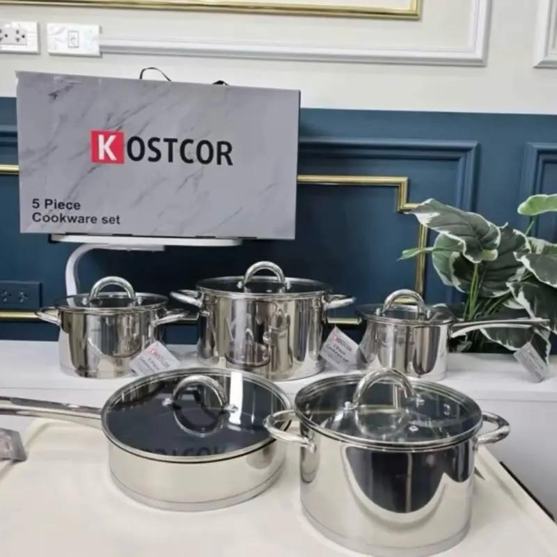 (Loại 1) Bộ nồi KOSTCOR 5 món - Đáy nồi 9 lớp nặng 8kg ( Nồi 16-18-20-24cm - Chảo 24cm ) Chất liệu inox 304 sử dụng được trên mọi loại bếp - Bảo hành sét rỉ 5 năm