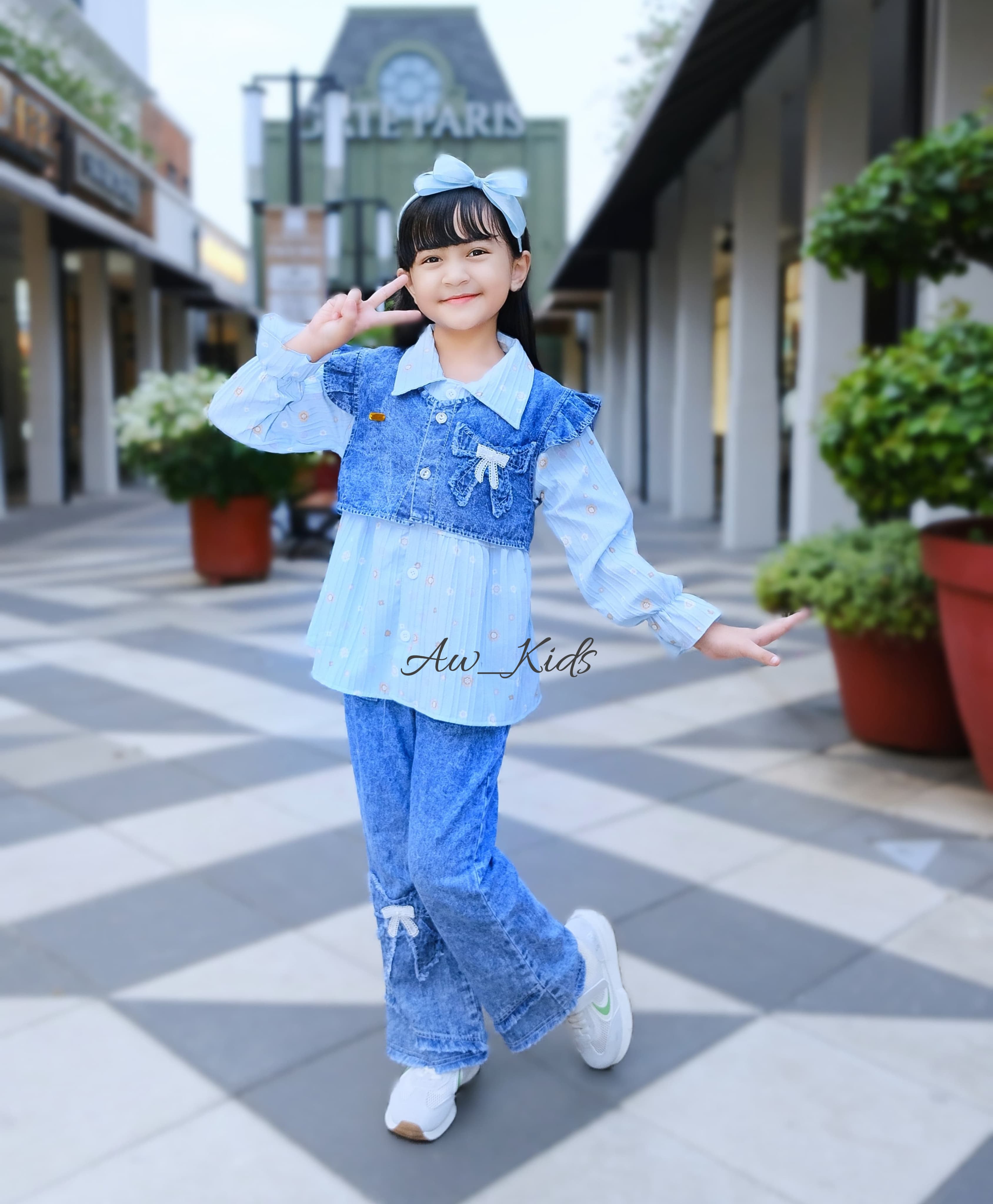 Stelan Elora 3 IN 1 Jeans Anak Perempuan Terbaru, Usia 3 Sampai 12 Tahun