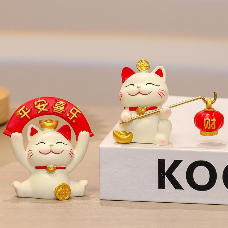 【SG Stock】Fortune Lucky Cat Ornament Chinese Style New Year Mini Car Interior Desktop Home Office Decoration Gift 3