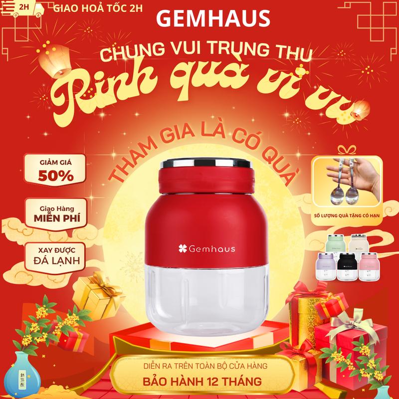 [T] Máy xay sinh tố dùng pin sạc mini Gemhaus GH880 dung tích xay 500ml, dung tích đựng nước 800ml, nhỏ gọn, tiện lợi, có kèm dây đeo cổ và nắp đậy, bảo hành 12 tháng, đầu xay lỗi chỉ đổi không sửa.