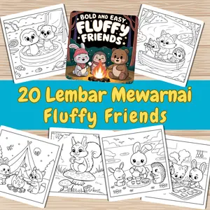 Lembar Mewarnai Fluffy Friends 20 Lembar Kertas Gambar A5 Hewan Berbulu