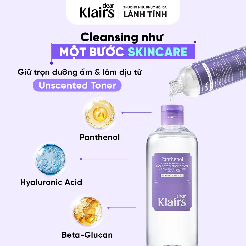 [Hứa Ngân][TẶNG FULLSIZE] Nước tẩy trang Dear Klairs Supple Preparation Unscented Cleansing Water 400ml | BigBuy360 - bigbuy360.vn