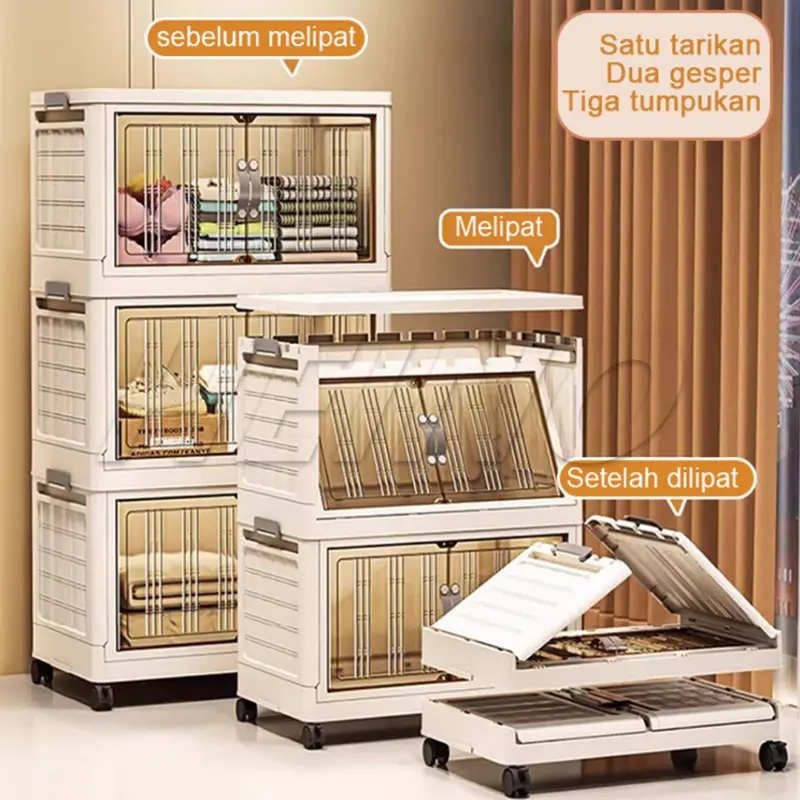 Goodbaby | 45/55CM Lemari Plastik Susun Besar / Lemari Plastik Lipat Penyimpanan Serbaguna/Lemari Pakaian Anak & Bayi, Rak Baju Multifungsi, Organizer Hemat Ruang, Katrol Senyap, Anti Debu 1
