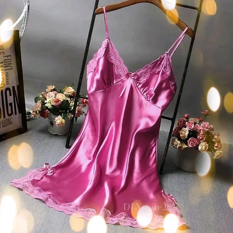Baju Tidur Wanita Satin Mini Sexy Velvet Lingeriee Dress Import Polyster Blends - Transparan 8