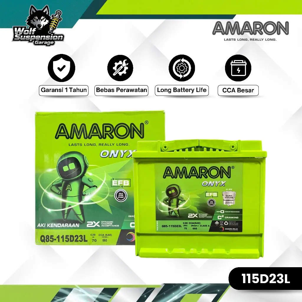 Amaron Hi Life Onyx Aki Mobil Q85 / 115D23L 12V / 70Ah Aki Kering Bebas Perawatan