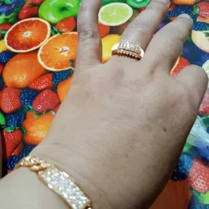 satu set gelang dan cincin perhiasan wanita model berlian emas/Titanium/viral/anti karat dan luntur Gold