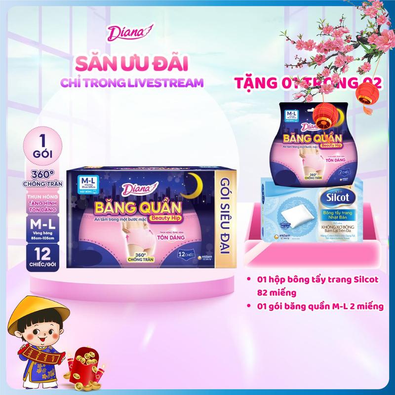   KOL   TẶNG M-L 2 SILCOT 82  Diana Băng Quần Beauty Hip size M-L 12 miếng gói 