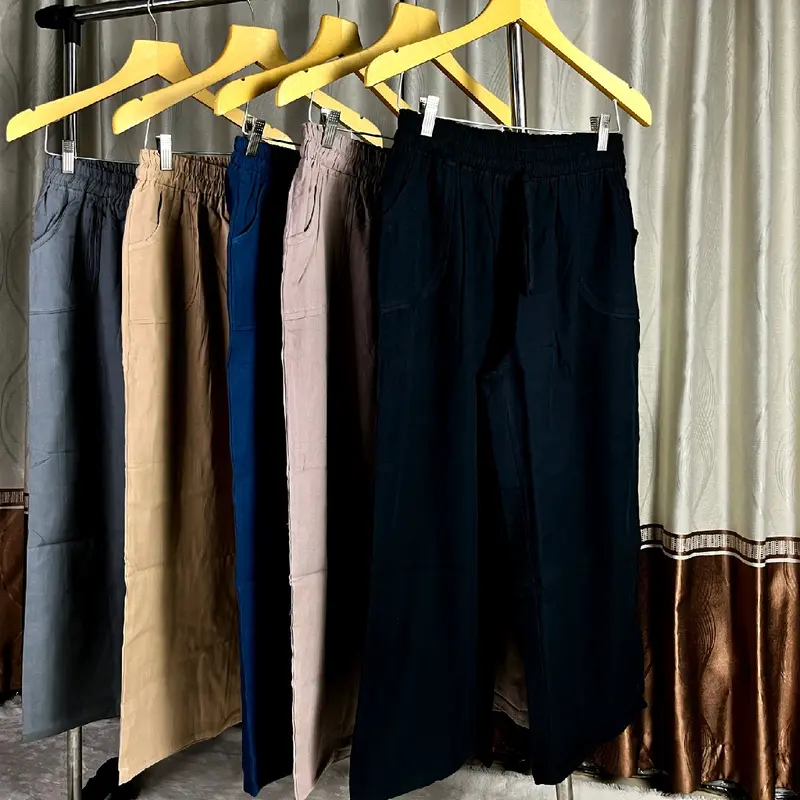 Celana kulot katun  Twill polos super jumbo XXL BB 60-85 full karet  Melar Celana  Wanita Kantong Samping Panjang Lembut Variasi 0