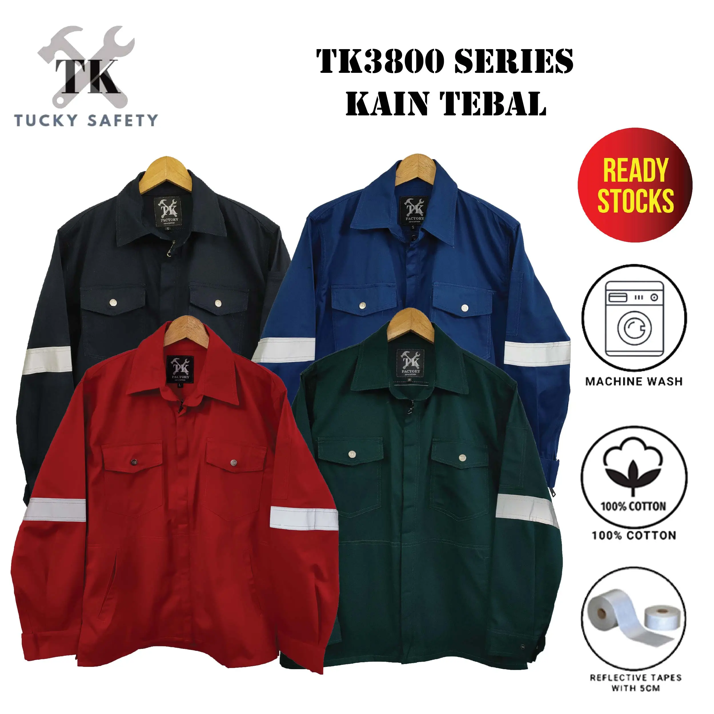 TK3800 SIZE S - 5XL TK SAFETY JACKET TEBAL / WORKING JACKET / SLEEVE BUTTON / CLOTHES 3700 & 3800 SERIES 240GSM TK3000