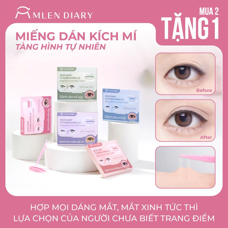 [Mua 2 Tặng 1, Mua 3 Tặng 2] Kích Mí Tàng Hình Tự Nhiên Mlen Diary, Miếng Dán Kích Mí Đa Dạng Kiểu Dáng Cho Mọi Dáng Mắt, Dễ Dùng Cho Người Mới Bắt Đầu, Không Lộ, Tự Nhiên Cả Khi Không Makeup