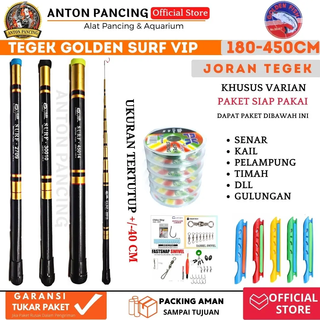 Tegek Surf Golden Vip 180 210 240 270 300 330 360 450 Cm Ruas Pendek Joran Pancing Kolan,Danau