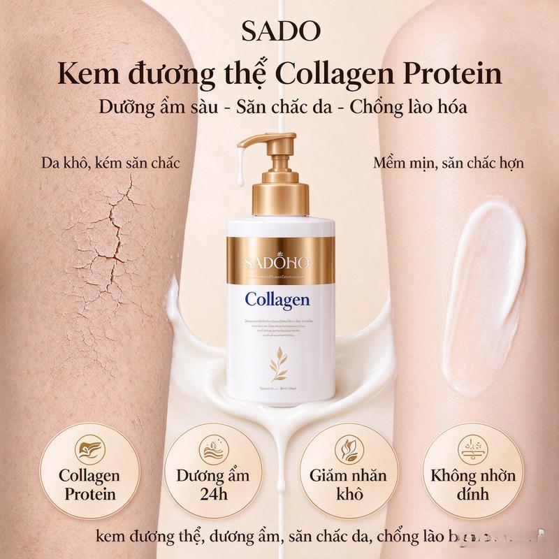 Kem Dưỡng Thể Toàn Thân SADO Collagen Protein, Chống Lão Hóa, Dưỡng Ẩm Sâu, Làm Da Mềm Mịn Bồng Bềnh, Lưu Hương Lâu, Không Nhờn Dính, Chăm Sóc Da Vai Lưng Tay Chân