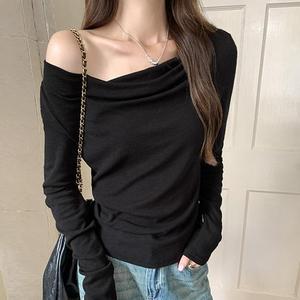 Elegant V-Neck Long Sleeve Top, Fall New Arrival Women's Casual Basic Tee, Stylish Daily Wear Essential for Her 7580# Blouses Shirts Womenswear Minimalist