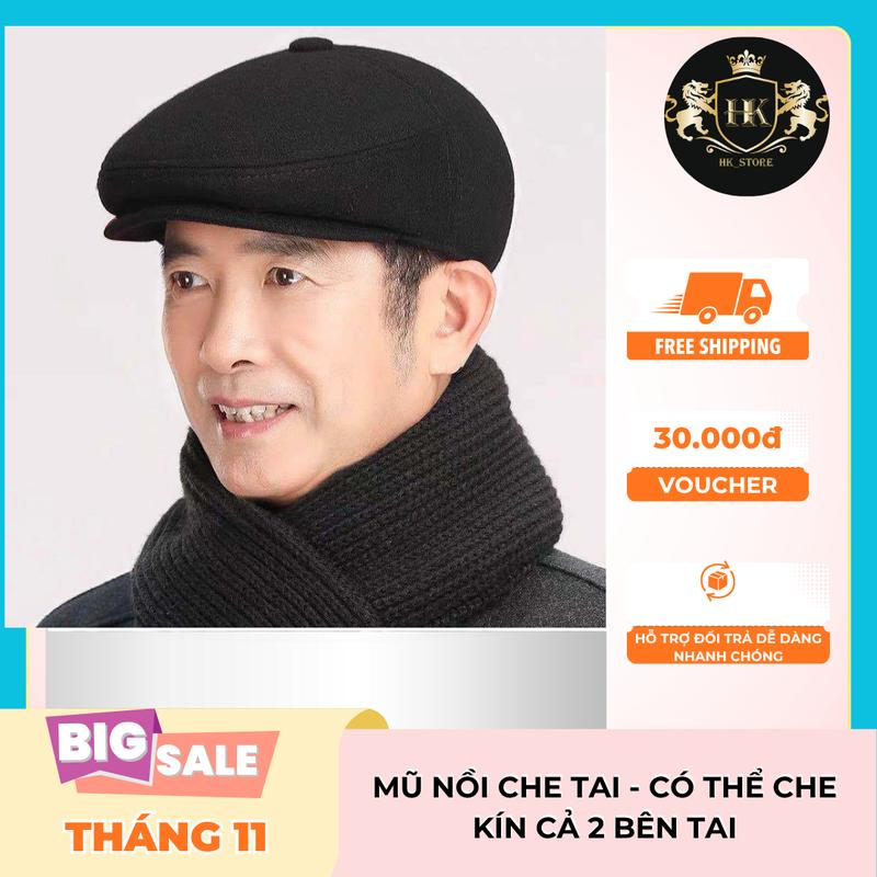 Mũ Nồi Che Tai Nón Beret nam trung niên chất liệu vải nỉ dạ siêu ấm - Có che tai Cap Hat