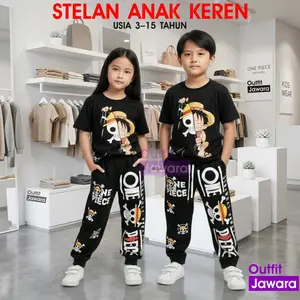 Stelan Anak Celana Baggy pants dan Kaos Cotton Keren Oneset anak cewek dan cowok usia 3-15 tahun
