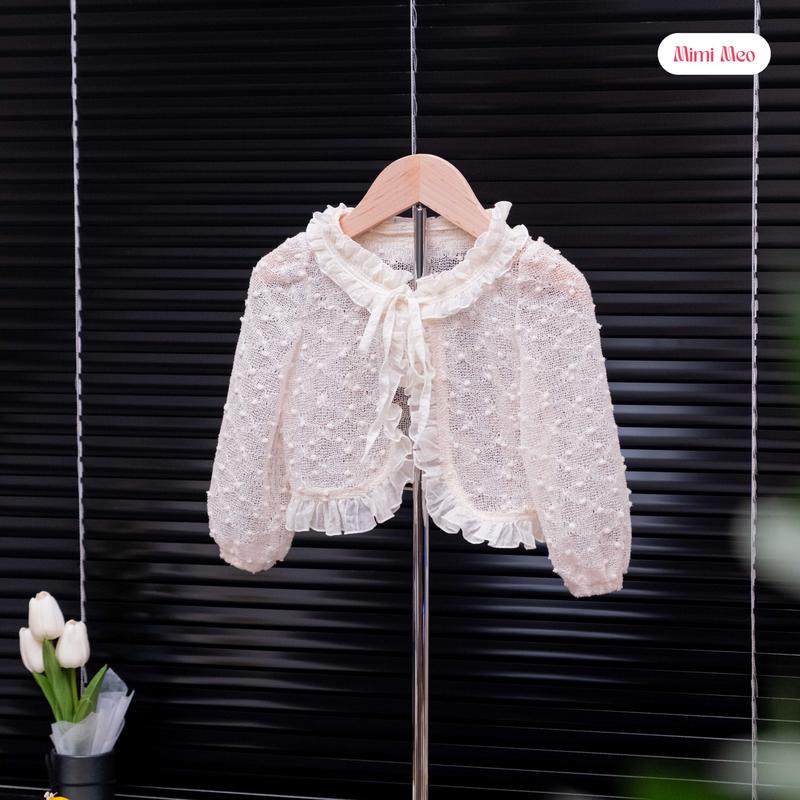   Mimi Meo - P155  Áo khoác lửng Bé gái 9-34kg - Áo khoác ren lửng sành điệu 
