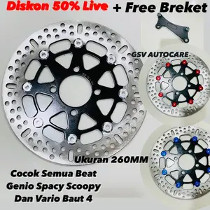 [ Disc 260MM Bonus Breket ] Disc Depan Honda Matic 4 Baut Piringan Cakram Scoopy Beat Genio Spacy Vario 4 Lubang Ukuran 260MM Type Bulat & Bunga Motor Matic GSV AUTOCARE