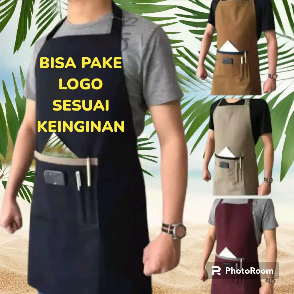 Celemek Costum bordir BISA PAKE LOGO SESUAI KEINGINAN buat Tali Apron tanpa lap rose gold