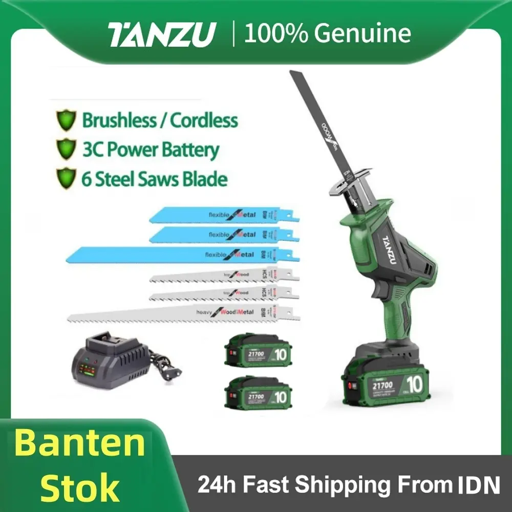 【Stok Tersedia】Kit Gergaji Elektrik Tanpa Kabel TANZU 21V dengan 6 Pisau Gergaji untuk Potong Kayu dan Logam - BL Motor