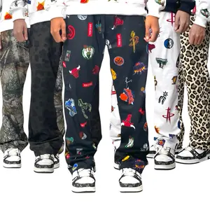 TOO Celana Panjang Loose Pant Printing Bahan Baby Terry 260gr Hitam Putih Motif Garment Printing untuk Wanita & Cowok Dewasa Size 28-34 Lebar Pinggang 75-90cm Panjang 100cm Lebar Paha 57-60cm