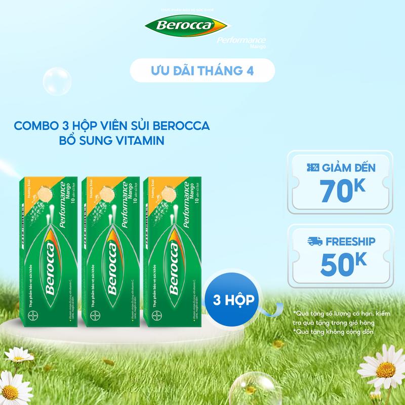 Bộ 3 hộp viên sủi bổ sung Vitamin Berocca Performance Mango 10 Viên/hộp