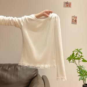 Women's Lace Long Sleeve T-Shirt, Fall Design Sensual Inner Layer Stackable Base Top, Fashion Women's Clothing 3045 Womenswear Basic Casual Fitted Minimalist