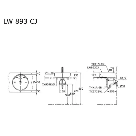 Wastafel TOTO LW893CJ Omni+  BODY ONLY Vessel Counter Lavatory 1 Tap Hole 1