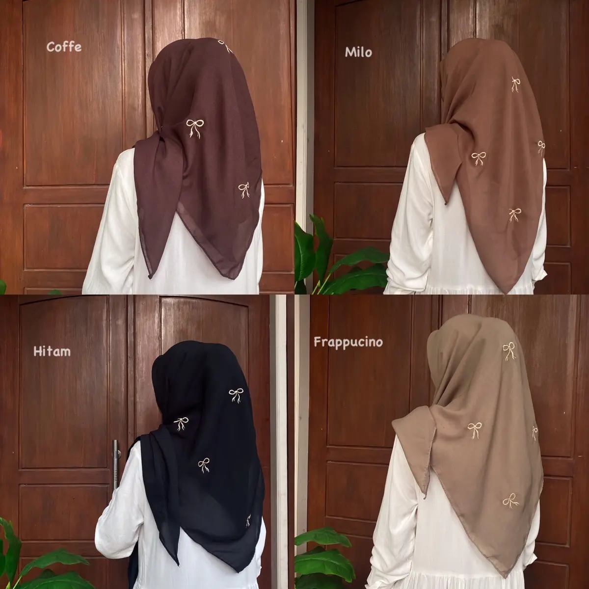 Plain Square Coquete Hijab Segiempat Bordir Pita
