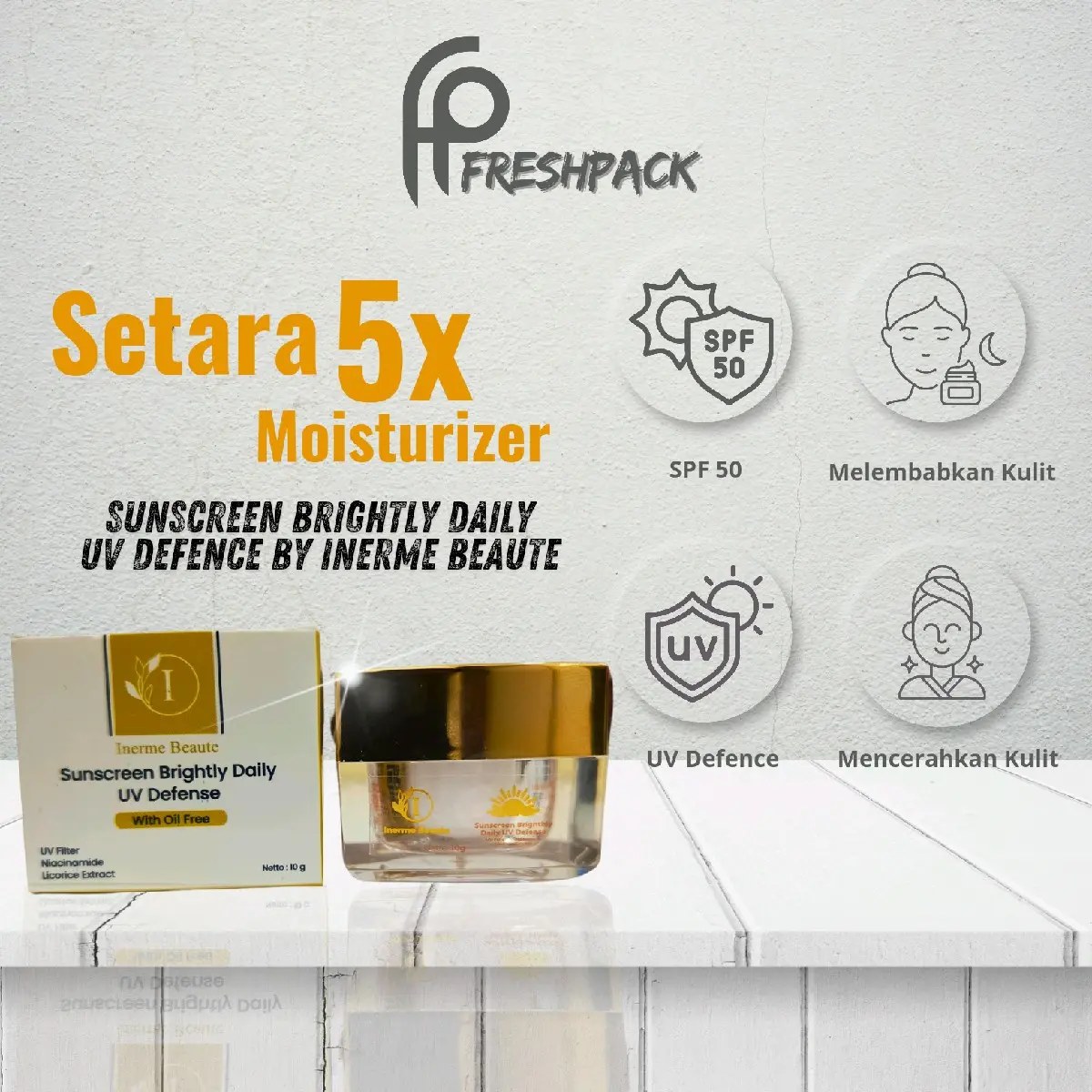 Sunscreen Inerme Beaute SPF 50  Sunblock perlindungan UV Mencerahkan Wajah kusam Niacinamide Perawatan