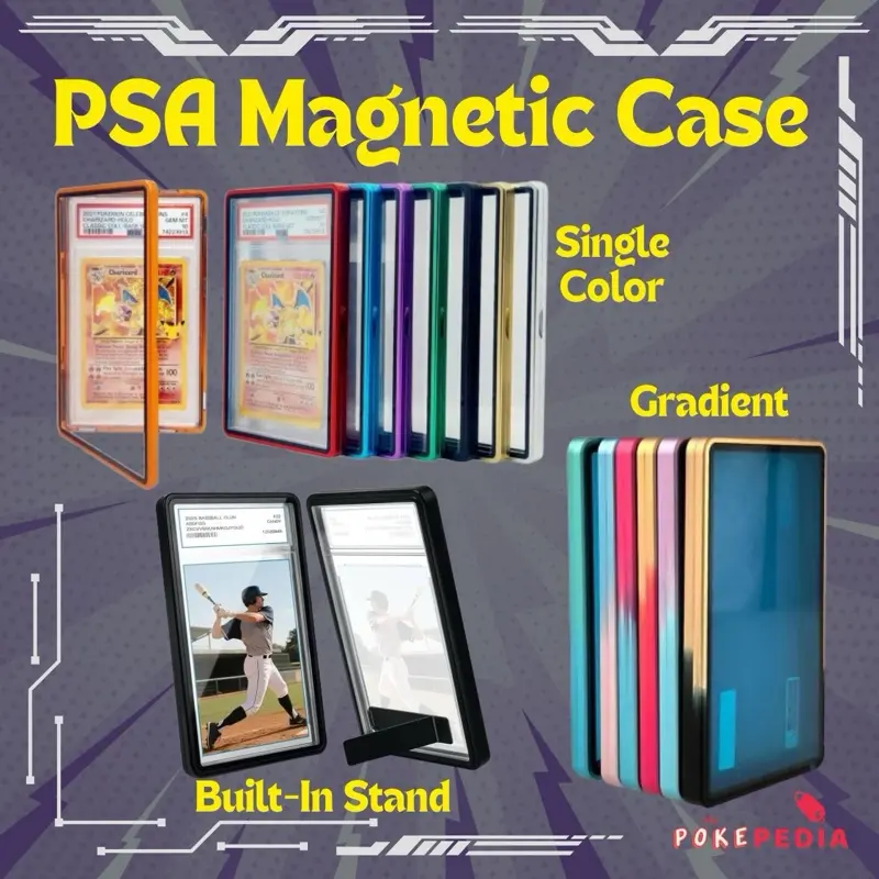 PSA Slab Guard Metallic Case with UV Protection & Magnetic Lock & Built in Stand - Pelindung Slab PSA/CGC Standing Bahan Aluminum