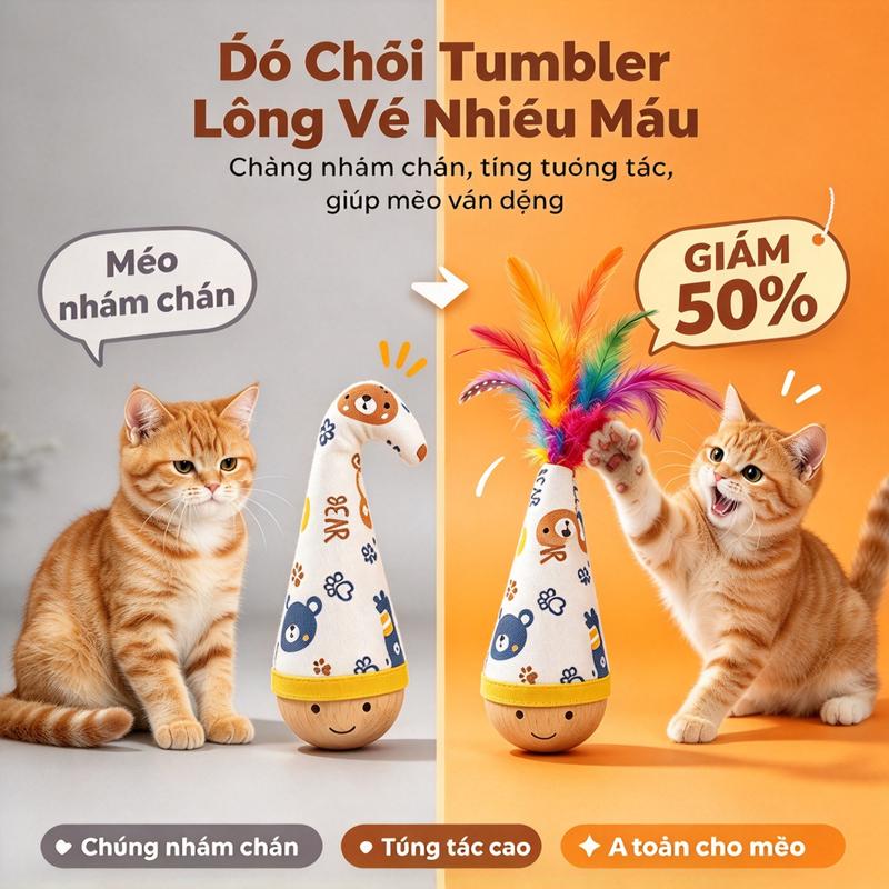 Ưu đãi giảm giá đặc biệt trong thời gian có hạn: giảm 50%. Đồ chơi giải buồn cho mèo – cây chọc mèo chống lật, nhiều màu lông vũ, phiên bản xoay/twist và phiên bản vải đay; đồ chơi tự chơi giúp mèo giải tỏa buồn, chịu được cắn mà không rụng lông; dụng cụ
