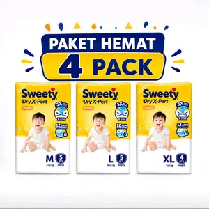 Sweety Dry X-Pert Pants Kemasan Ekonomis 4 Pack Isi 20pcs M&L,16pcs XL Teknologi X-Zone Kenyamanan Maksimal Pipis Terserap Cepat untuk Bayi