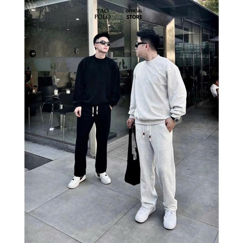 Deal mới Bộ Quần Áo Nam Nữ Chất Nỉ 2 Da Dầy Dặn Áo Cổ Tròn Dài Tay kèm Quần Chun Dáng Suông Ống Rộng Hoạ Tiết Phong Cách - MS29