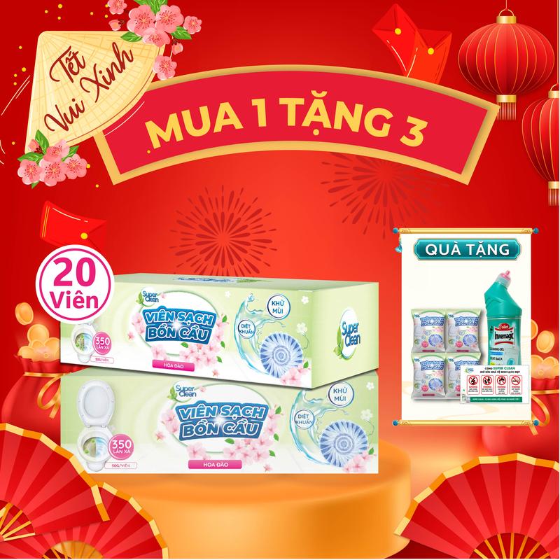 ĐỘC QUYỀN MUA 1 TẶNG 2 Combo 20 viên sạch Super Clean + Tri ân 1 chai sạch bồn cầu + 4 viên sạch-tẩy sạch mảng bám sạch khuẩn viên sủi bồn cầu Làm Sạch viên xả viên đặc viên bom,viên xả bột tẩy nước xả,trúc vệ sinh bồn cầu