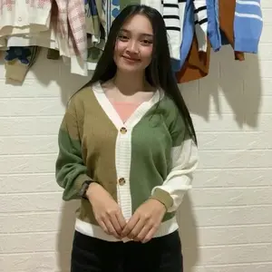 Cardigan Helen Hijau Coklat Knitwear Panjang - Outer, Top, Atasan, Cardigan